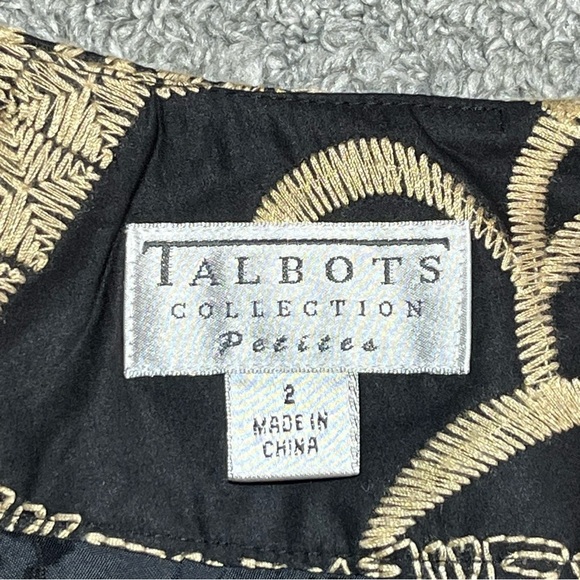 Talbots Collection A Line Skirt Size 2 Petite Black with Tan Allover Embroidery - Picture 4 of 12
